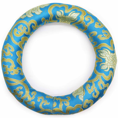 Alt Tag: Textile Polyester Hoop Cushion – 24CM blue and gold brocade ring cushion stand for large singing bowls, handcrafted in Nepal