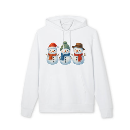 Three Little Snowmen Christmas Premium Unisex Hoodie in white with three snowmen graphic, holiday winter design