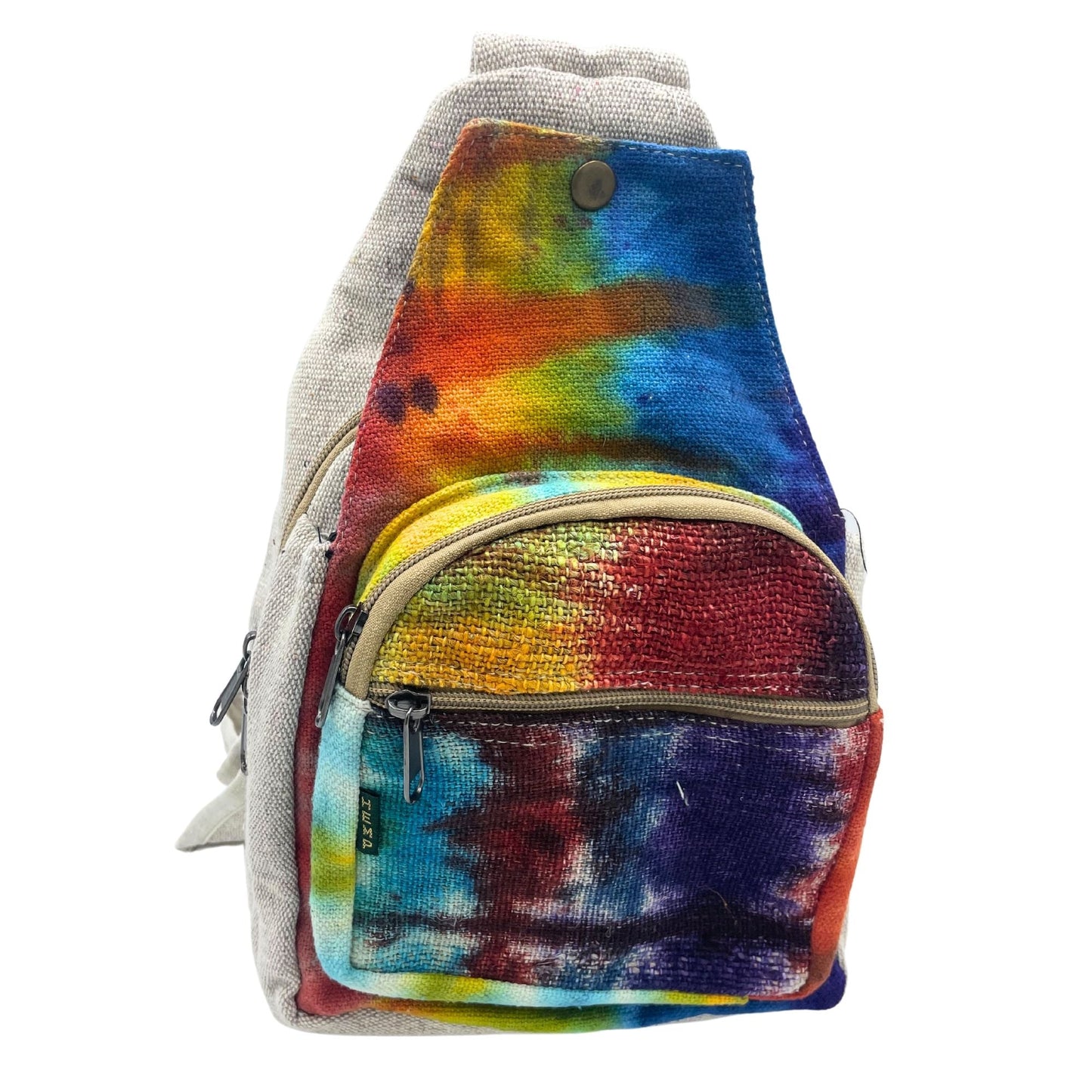Tiedye Hemp Sling Shoulder Bag All Natural From Kathmandu tie-dye hemp and cotton crossbody sling bag with front zip pocket