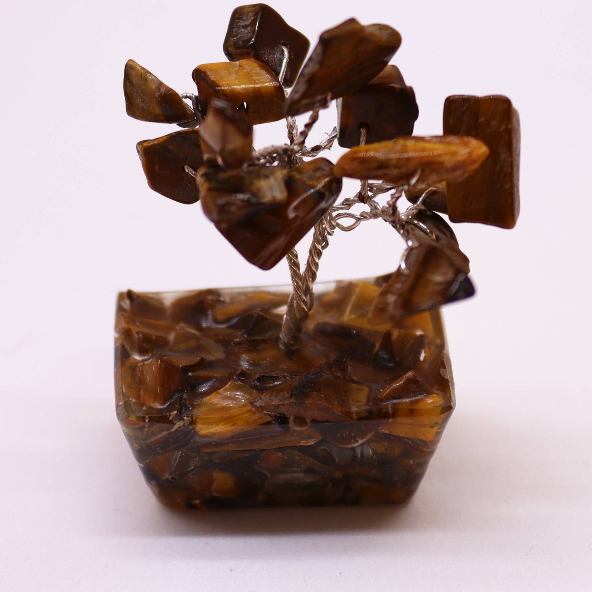 Alt Tag: Tiger Eye Mini Gemstone Tree – 15 Stones, 5CM mini árbol de gemas con piedras de ojo de tigre y base de orgonita