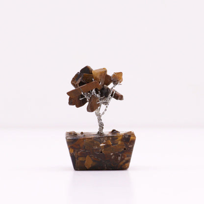 Tiger Eye Mini Gemstone Tree – 15 Stones, 5CM, árbol mini de piedras Tiger Eye hecho a mano con base de orgonita, decoración 5 cm