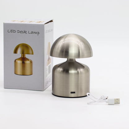 Touch Lamp – Dome Mushroom Silver (USB-C, Rechargeable, 400 W) lámpara táctil plateada tipo hongo con cable USB-C y caja