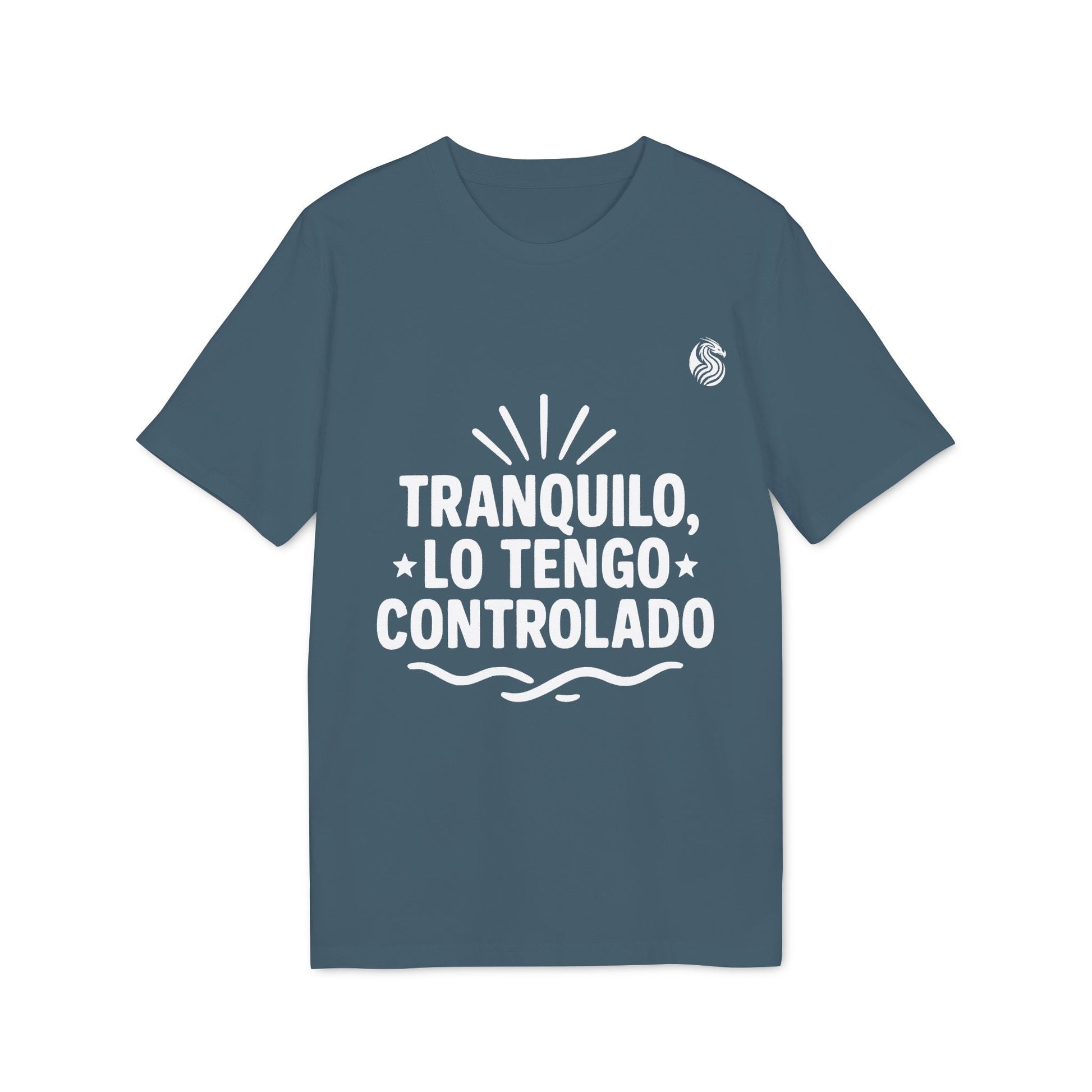Tranquilo Lo Tengo Controlado Teenager Drix 100% Organic Cotton T-Shirt blue graphic tee with Spanish “Tranquilo, lo tengo controlado” print