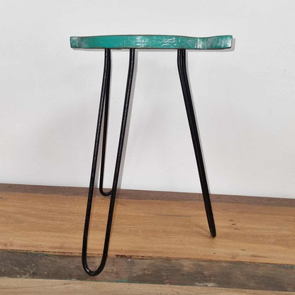 Alt Tag: Turquoise Albasia Wood Plant Stand – 26x19.5x37 CM, turquoise wood top with black metal hairpin legs, indoor plant stand