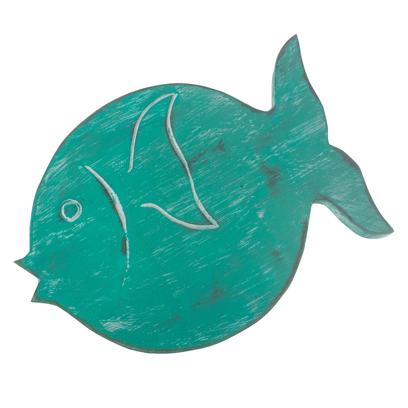 Alt Tag: Turquoise Albasia Wood Plant Stand – 26x19.5x37 CM turquoise fish-shaped carved wood decor, distressed finish