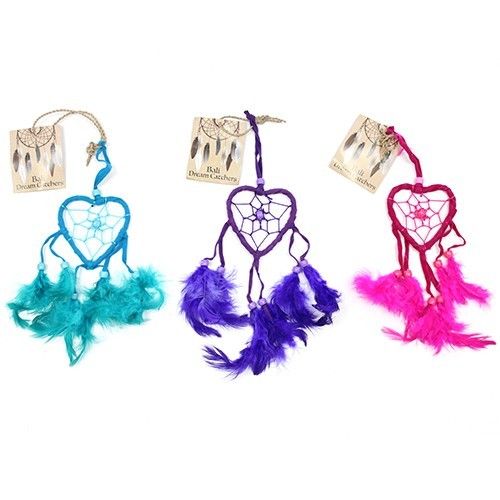Turquoise & Pink Heart Dream Catcher – 22 CM heart-shaped dreamcatcher with turquoise, pink and purple suede wrap and feather tassels