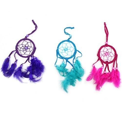 Turquoise Pink Purple Dreamcatcher – Small Round set, small round dreamcatchers in turquoise, pink, and purple with feathers