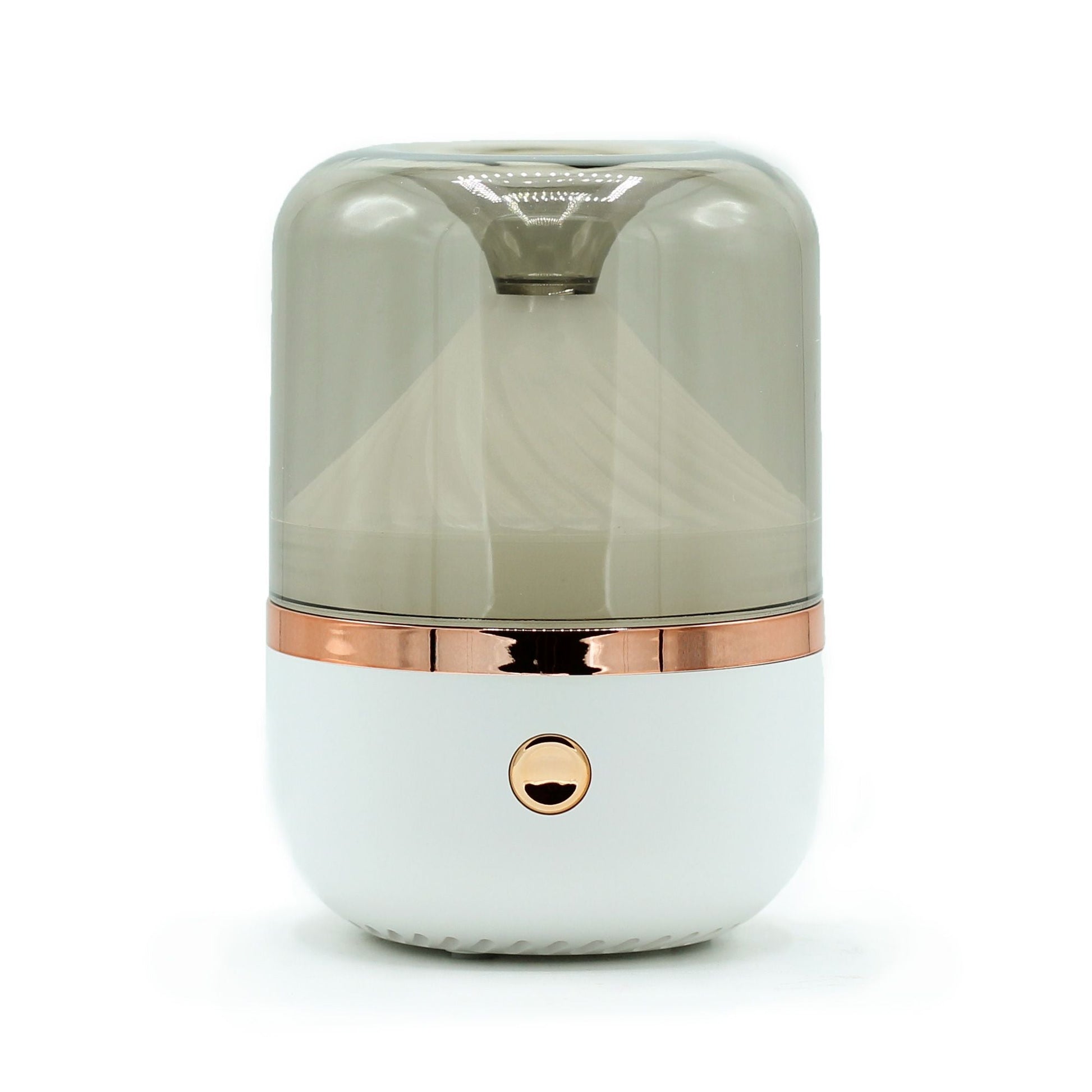 Urban Aroma Diffuser – Weiß & Bronze – USB – Farbwechsel moderner Diffuser für ätherische Öle mit weißem Gehäuse, bronzefarbener Zierleiste und LED-Farbwechsellicht
