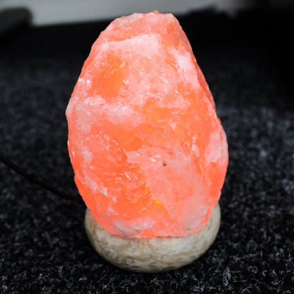 Quality USB Natural Himalayan Salt Lamp – 11.5 CM (White Light) compact USB salt crystal lamp on round base, glowing