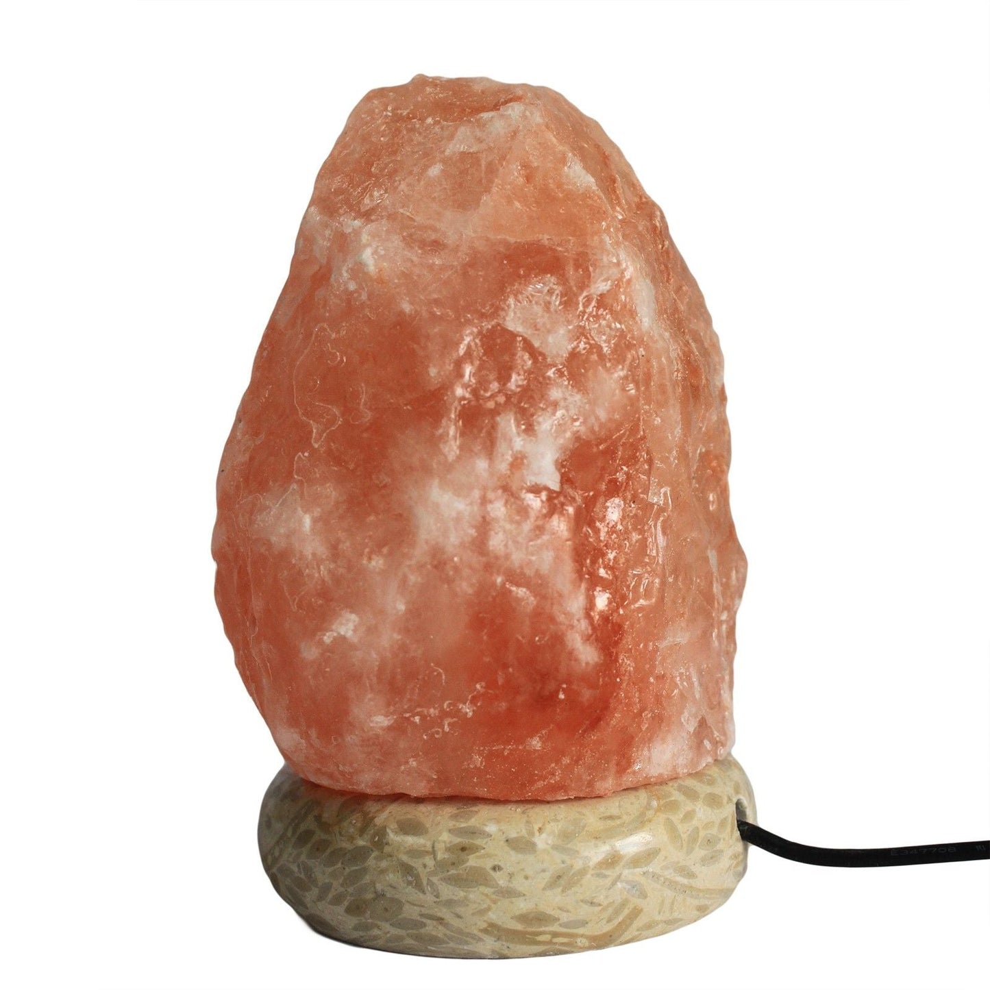 Alt Tag: Quality USB Natural Himalayan Salt Lamp – 11.5 CM (White Light), hand-carved pink salt crystal lamp with USB cable on round base