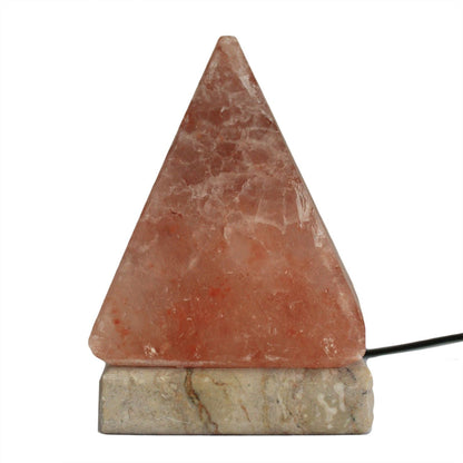 USB-pyramidlampa i Himalayasalt av hög kvalitet – 9 CM (Vitt ljus) naturlig pyramidlampa i Himalayasalt med USB-kabel på stenbas