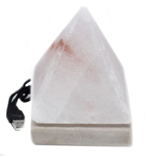 Alt Tag: Quality USB Pyramid White Himalayan Salt Lamp – 9 CM (Multi-Color), white salt pyramid USB LED lamp on base