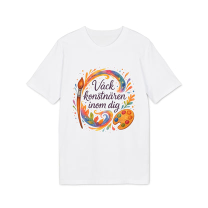 Väck Konstnären Inom Dig Waldorf Sustainable Unisex Tee vit t-shirt med färgglad målarpensel och palett-tryck