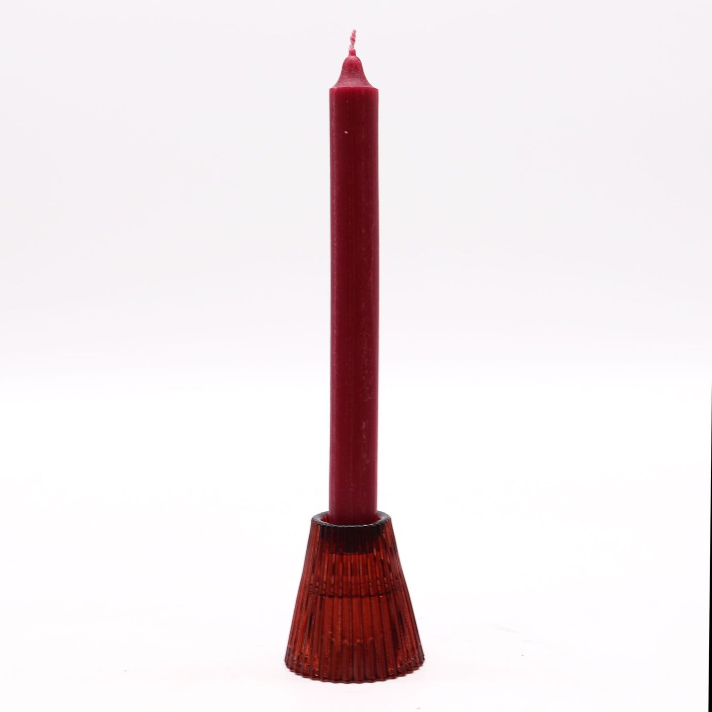 Alt Tag: Pressed Glass Candle Holder Set – Vampire Red, pressed glass tealight holder with red taper candle