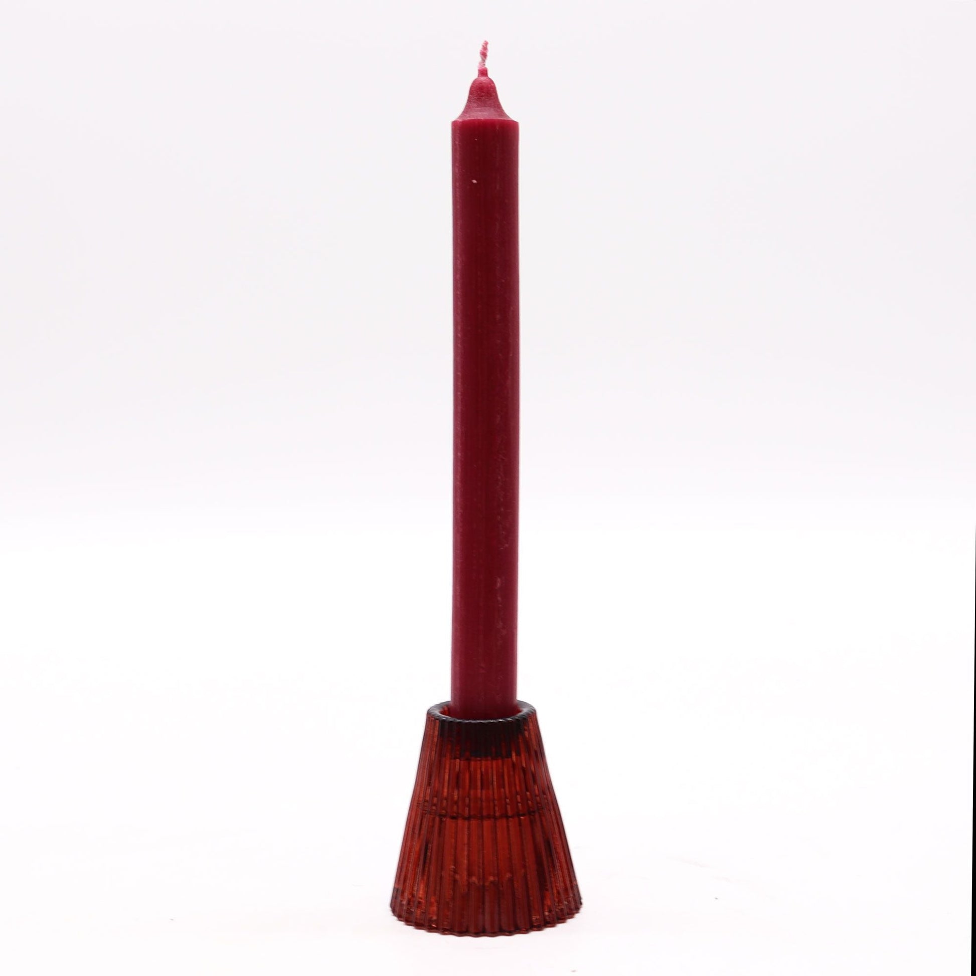 Alt Tag: Pressed Glass Candle Holder Set – Vampire Red, pressed glass tealight holder with red taper candle