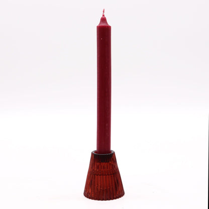 Alt Tag: Pressed Glass Candle Holder Set – Vampire Red, pressed glass tealight holder with red taper candle