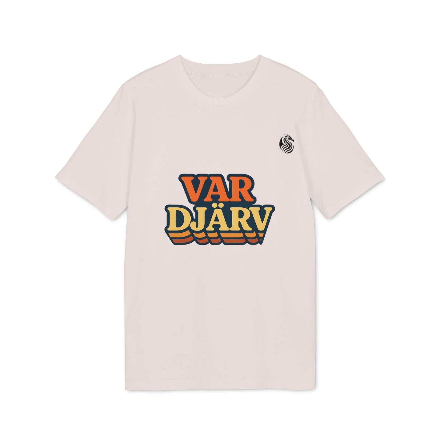 Var Djärv Ungdom 100% Organic Cotton T-Shirt en color crema con gráfico "VAR DJÄRV" en el pecho