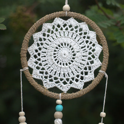 Alt Tag: Vegansk Dream Catcher – Medium Elemental Spirits handgjord virkad mittdel, ring lindad med rep med hängande pärlor