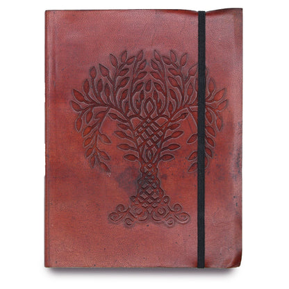 Alt-Tag: Notizbuch aus pflanzlich gegerbtem Leder – Medium Tree of Life indisches Notizbuch aus pflanzlich gegerbtem Leder, Prägung Árbol de la Vida, mittlere Größe