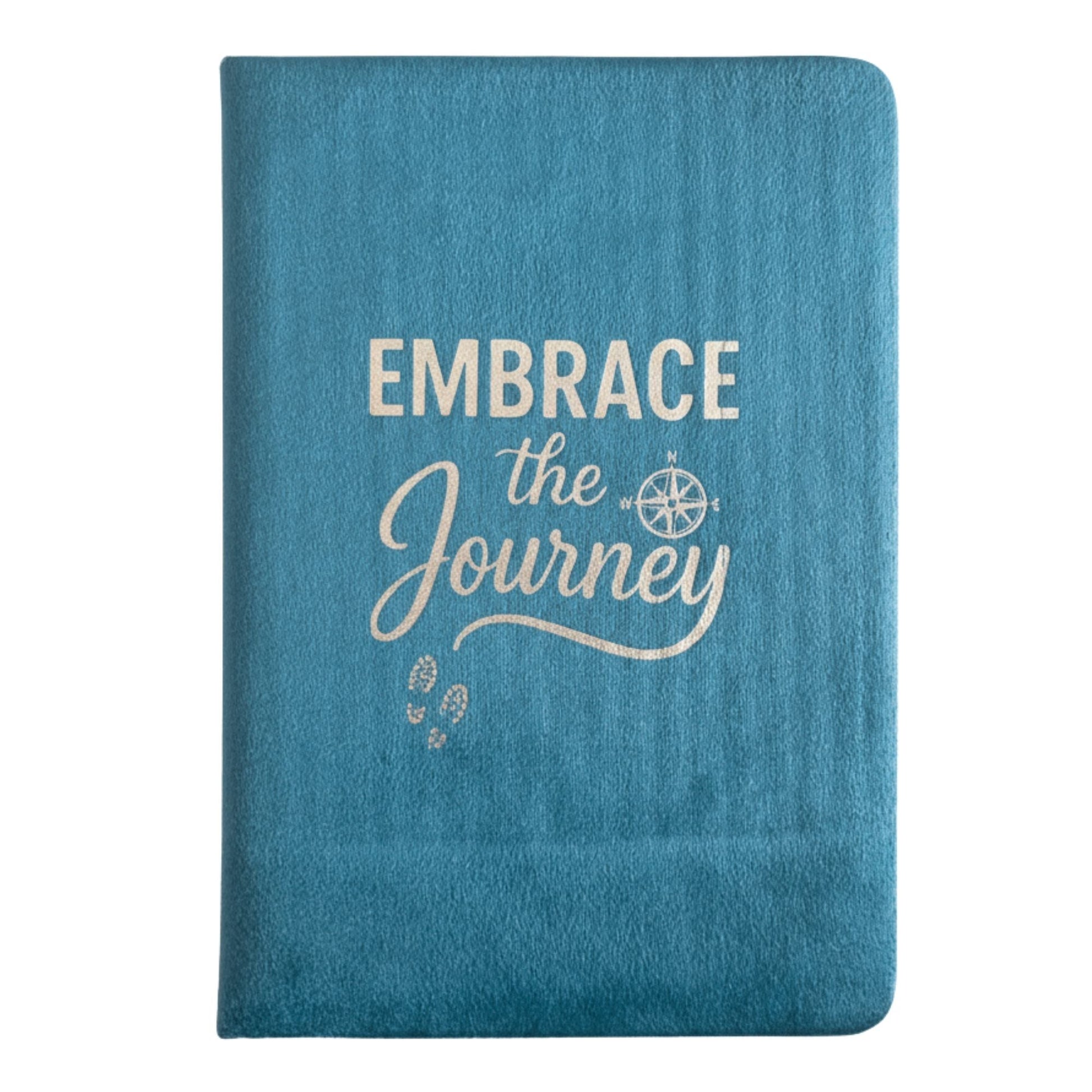 Velvet Wellness Notebook – 80 Pages light blue velvet cover with “Embrace the Journey” text, lined pages journal