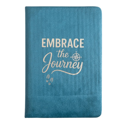 Velvet Wellness Notebook – 80 Pages light blue velvet cover with “Embrace the Journey” text, lined pages journal