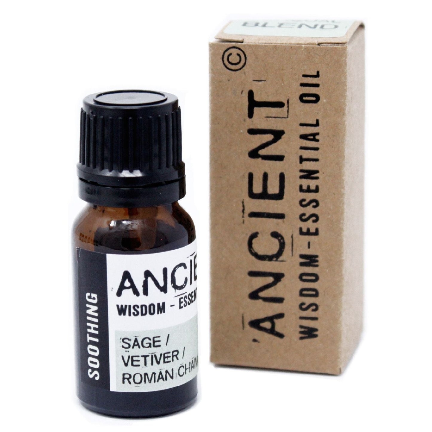 Vetiver- & Salbei-Ätherische-Öl-Mischung – 10ML bernsteinfarbene Glasflasche mit schwarzem Verschluss und Ancient Wisdom Essential Oil Box