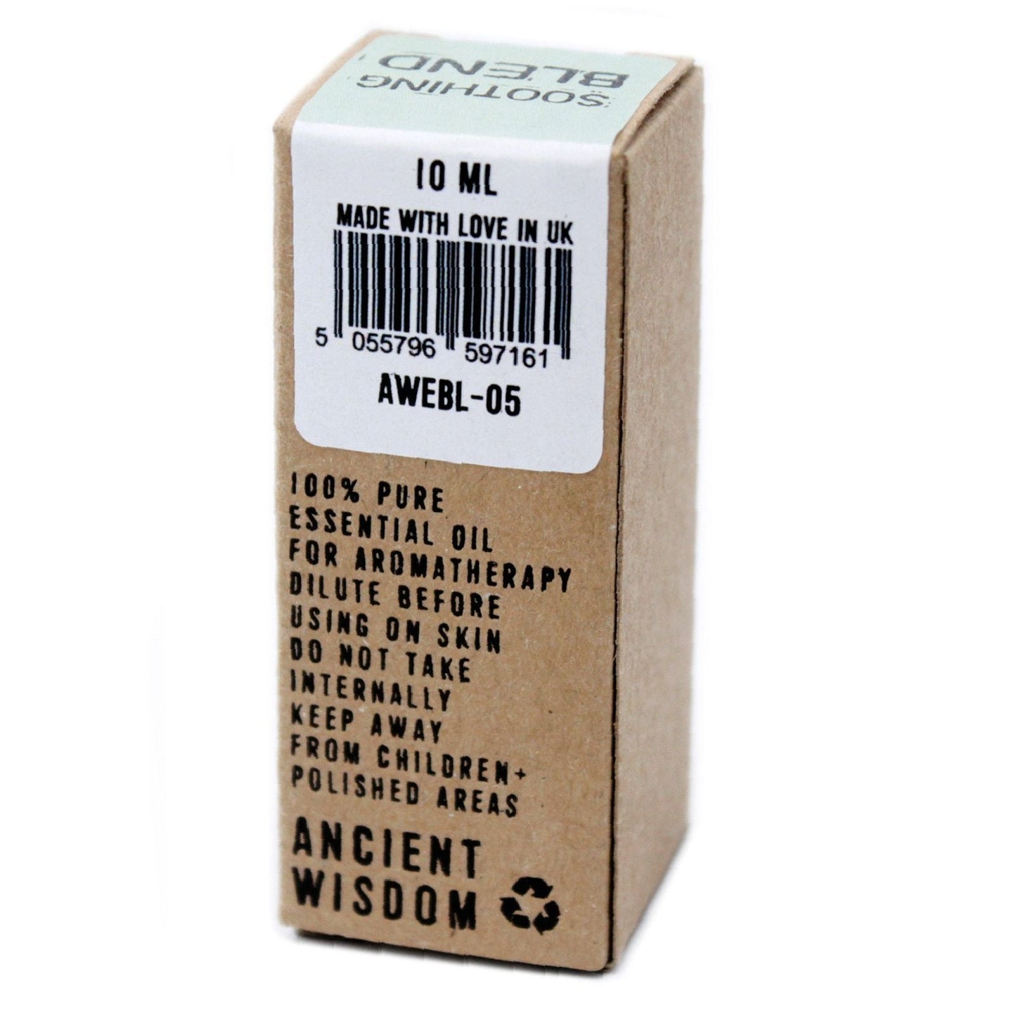 Alt-Tag: Vetiver & Sage ätherische Ölmischung – 10ML 10ml-Boxverpackung für ätherisches Öl mit Barcode, Made in UK-Etikett und Anwendungshinweisen sowie Warnhinweisen