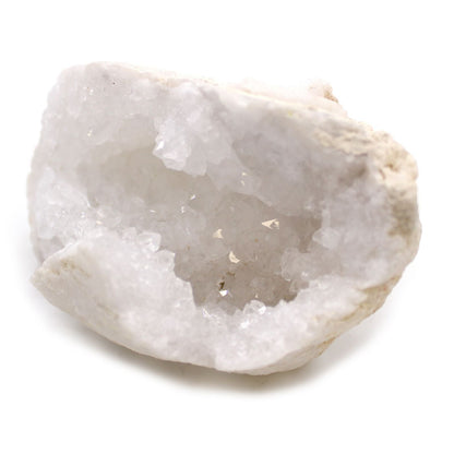 Vibrant Calcite Mineral Specimens – Approx 32 Pieces white calcite geode crystal cluster on white background