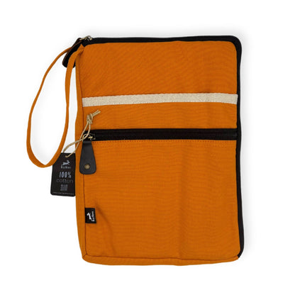 Alt Tag: Vibrant Canvas Tablet Pouch – Orange 21x29 CM, orange canvas tablet sleeve with zipper and wrist strap, 21x29 cm