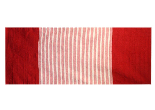 Alt Tag: Vibrant Cotton Rug – 70x173 CM, Red/Pink red and pink cotton rug with striped center pattern