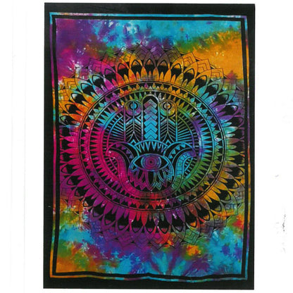 Alt Tag: Vibrant Cotton Wall Art – Hamsa Hand 78x112 CM multicolor tapestry with Hamsa hand and mandala design
