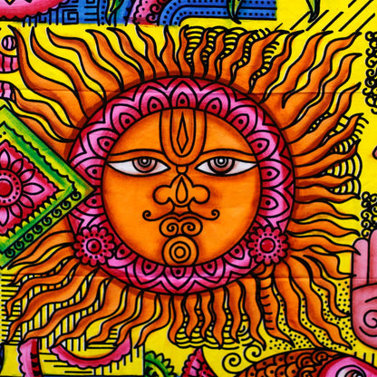 Vibrant Cotton Wall Art – Sun 115 x 75 CM handbrushed cotton wall art with radiant sun face design in vivid colors