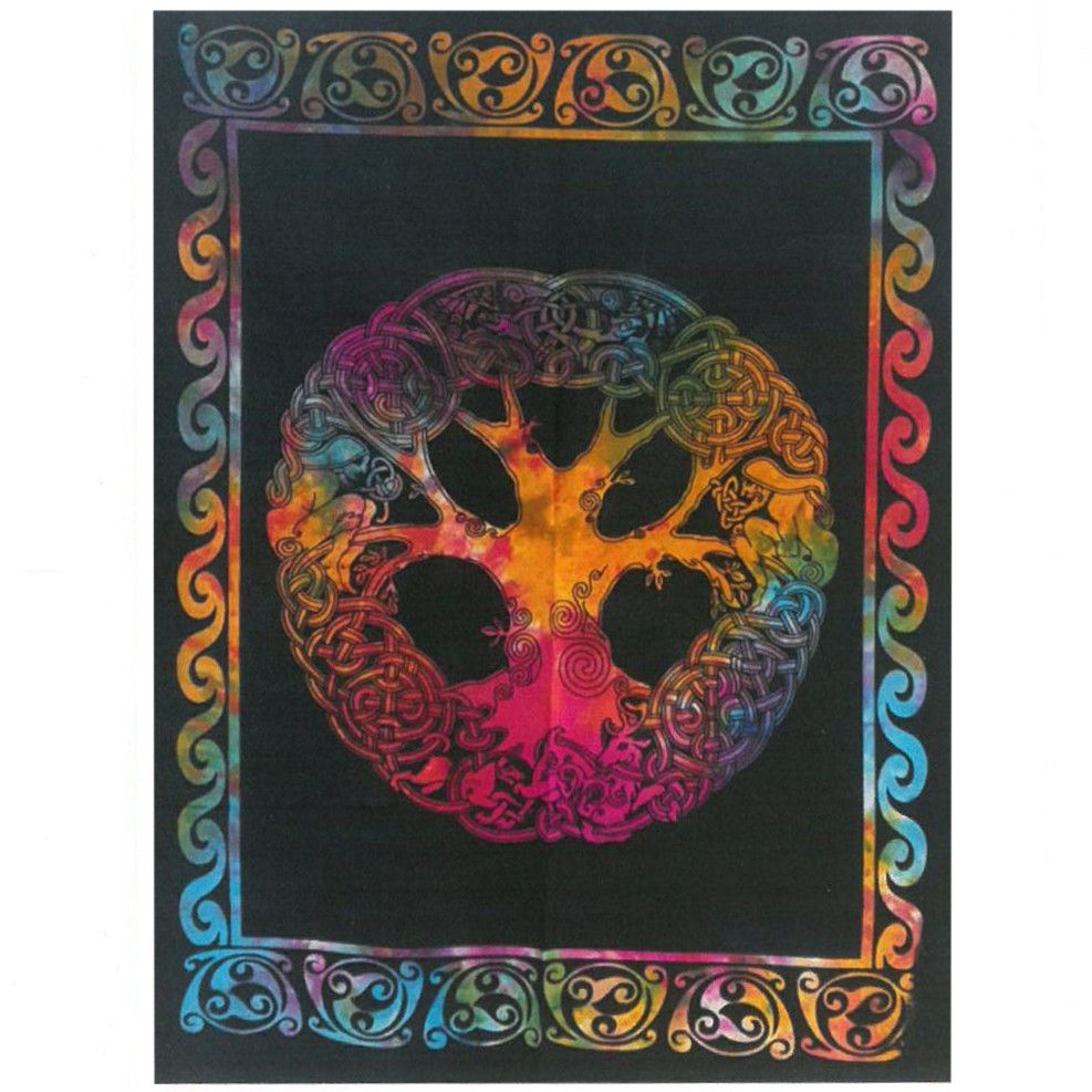 Alt Tag: Vibrant Cotton Wall Art – Tree of Adam & Eve 78x112 CM, colorful tree motif with ornate border on black background