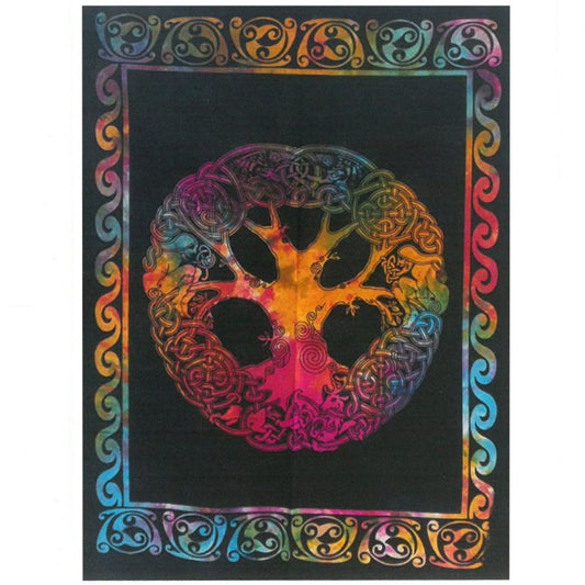 Alt Tag: Färgstark väggkonst i bomull – Tree of Adam & Eve 78x112 CM, färgglatt trädmotiv med dekorativ ram på svart bakgrund