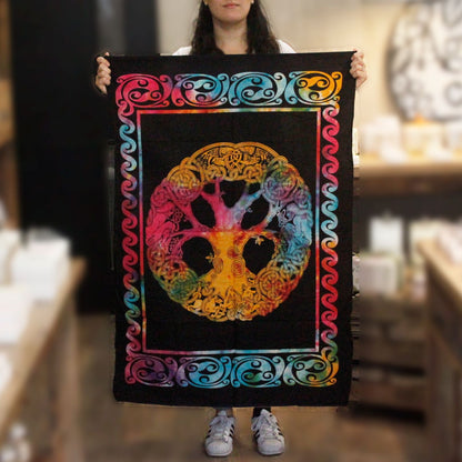 Vibrant Cotton Wall Art – Tree of Adam & Eve 78x112 CM, tapestry with multicolor tree motif and decorative border