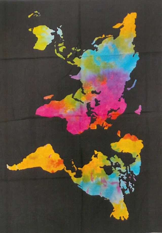 Alt Tag: Vibrant Cotton Wall Art – World 78x112 CM colorful world map design on black Indian cotton wall hanging