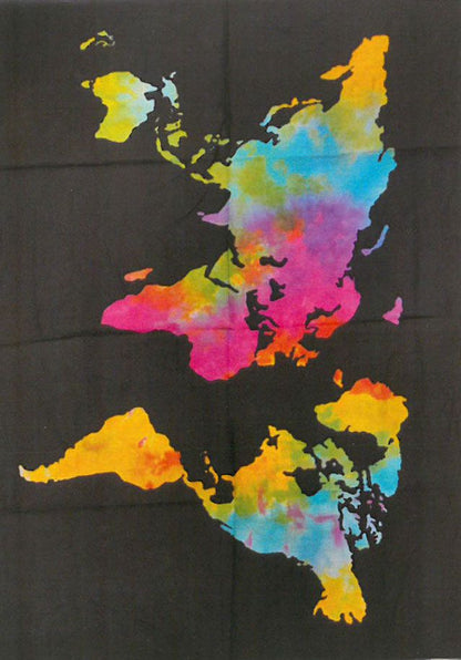 Alt Tag: Vibrant Cotton Wall Art – World 78x112 CM colorful world map design on black Indian cotton wall hanging