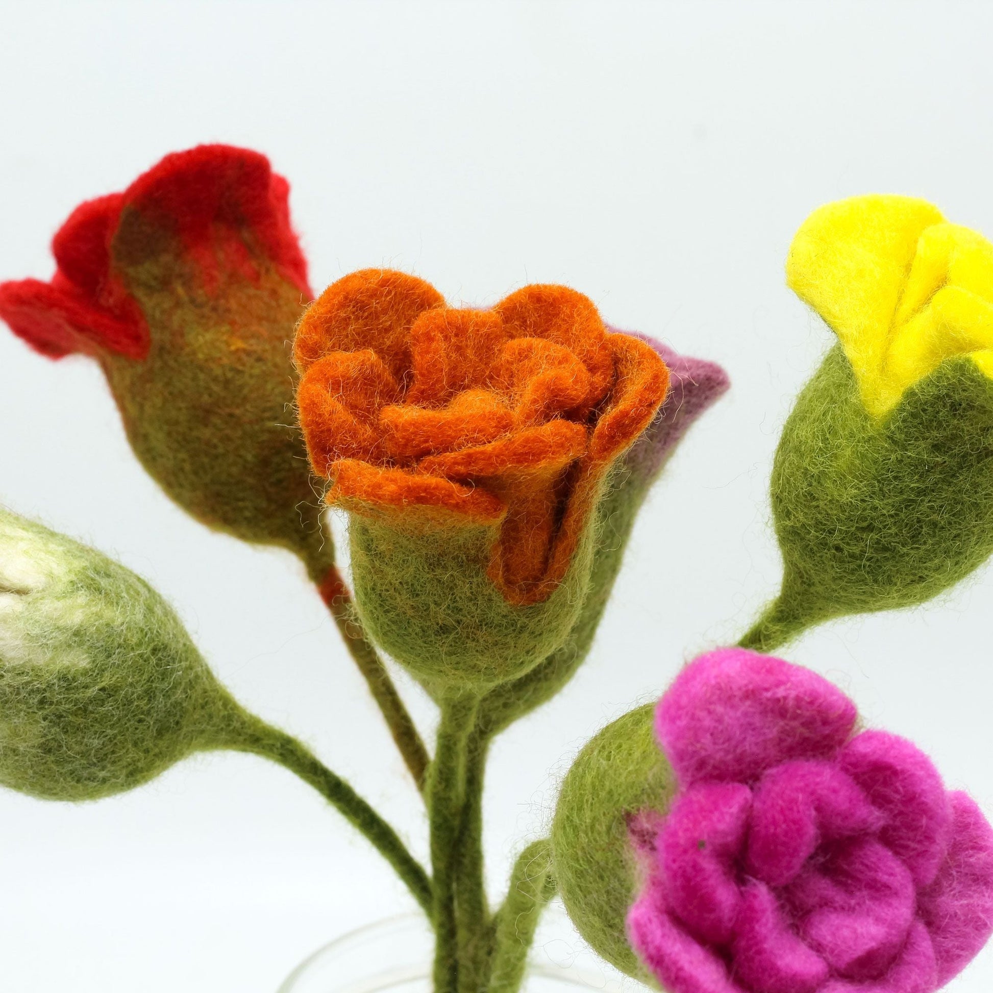 Alt Tag: Vibrant Felt Roses – Set of 6 Assorted Colors, handcrafted felt flowers in assorted bright colors for home decor