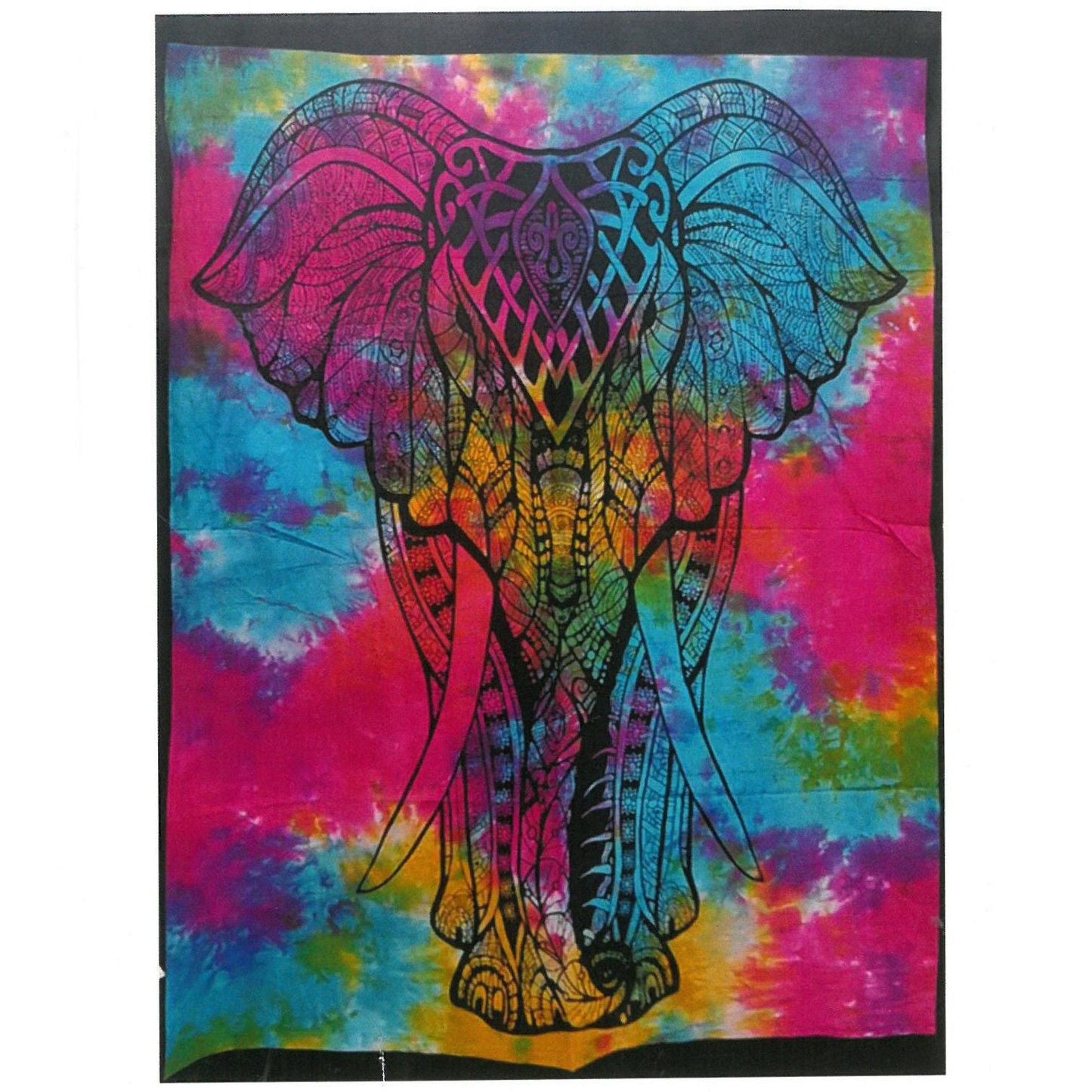 Livfullt väggkonst i bomull – Elephant Design 78x112 CM, bomullstapet med detaljrik elefant och flerfärgad tie-dye-bakgrund