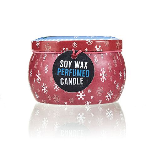 Vintage Christmas Art Tin Candle – 120G Soy Wax, vela perfumada de cera de soja en lata vintage roja con copos de nieve