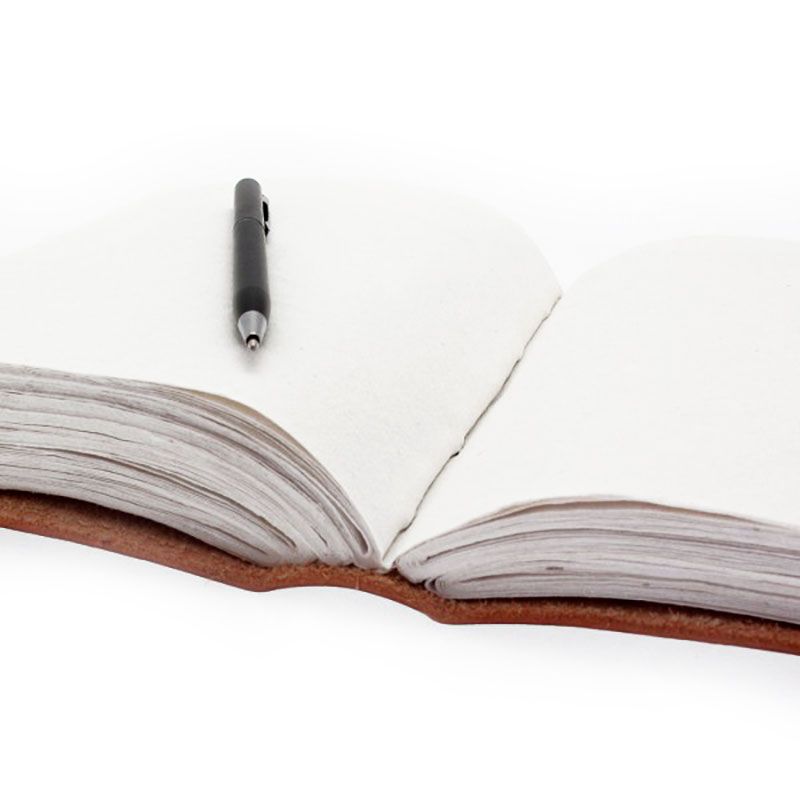 Vintage Leather Visitor Book – 33x25 CM, 200 Pages open handmade leather guest book with recycled paper pages and pen