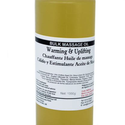 Alt Tag: Vitis Vinifera Massage Oil – 1 KG bulk massage oil 1000g bottle, warming & uplifting label with grape seed and lemon oils