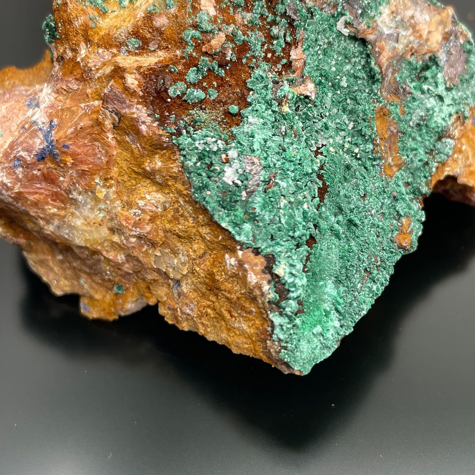 Vivid Azurite Malachite Specimens – 20 Piece Set mineral specimen close-up, blue-green malachite coating on brown rock matrix