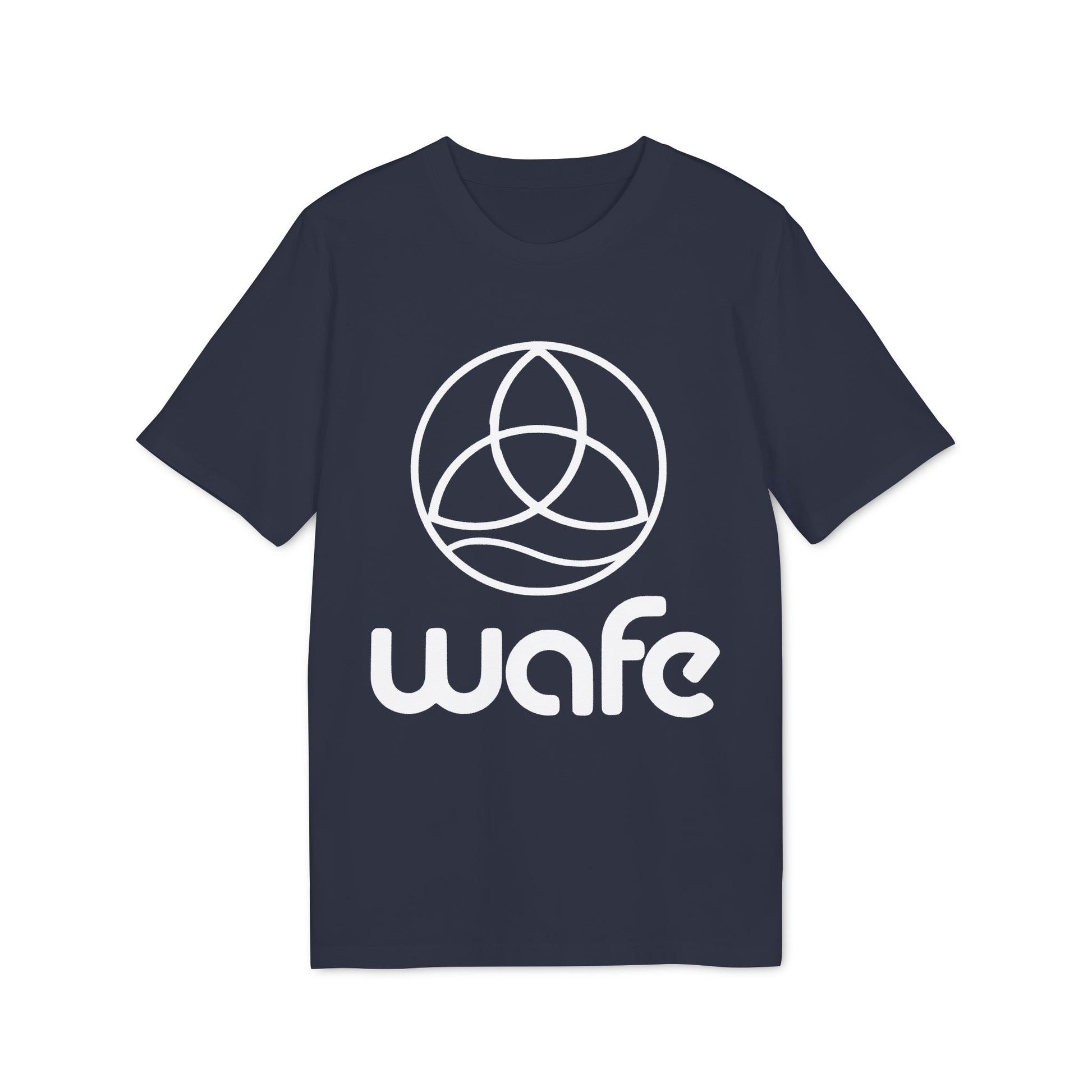 Wafe T-shirt Organic Cotton 100% navy unisex organic cotton t-shirt with white Wafe logo graphic