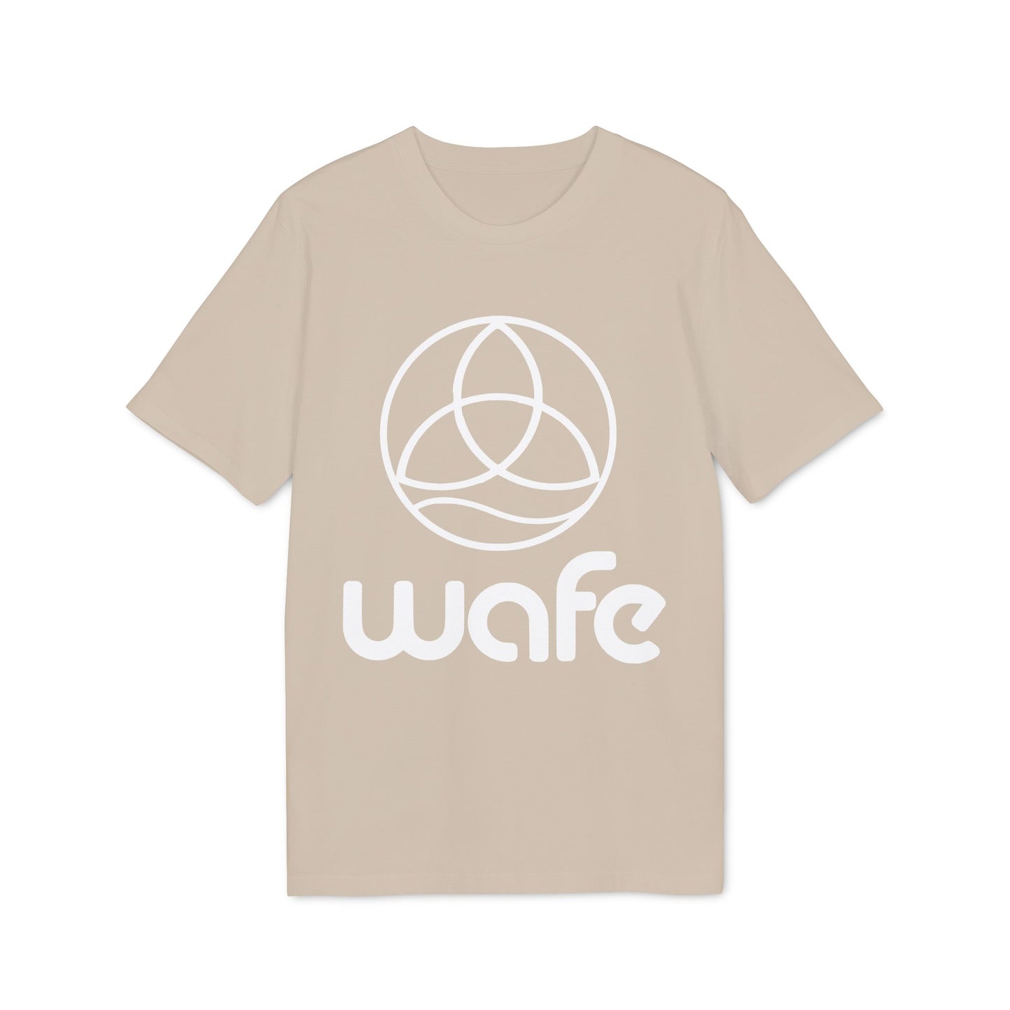 Wafe T-shirt Organic Cotton 100% beige unisex crew neck t-shirt with white Wafe logo graphic on front