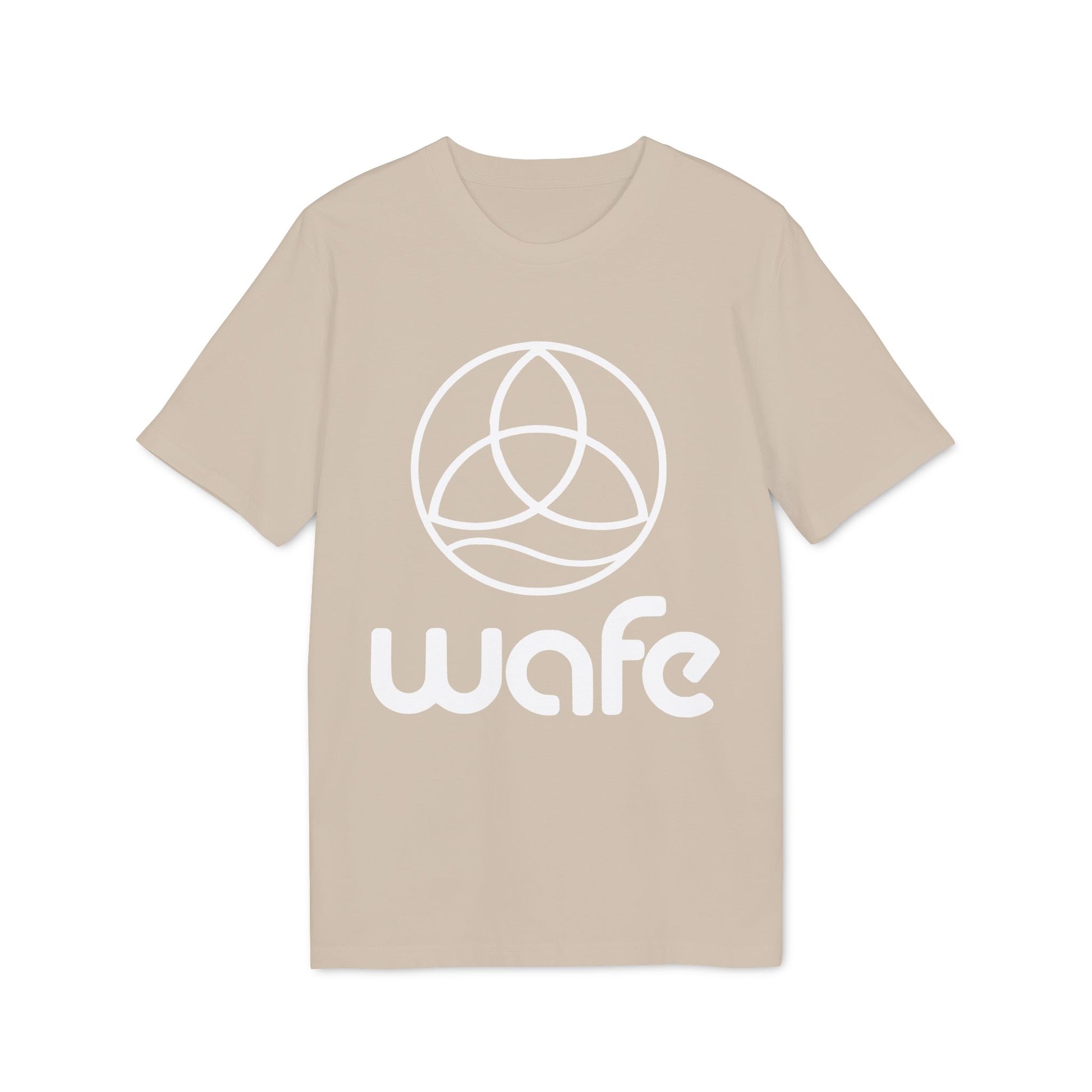 Wafe T-shirt Organic Cotton 100% beige unisex crew neck t-shirt with white Wafe logo graphic on front