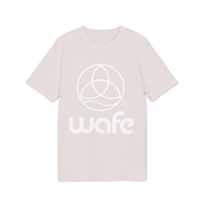 Alt Tag: Wafe T-shirt Organic Cotton 100% unisex beige tee, 100% organic cotton, front view with Wafe logo print