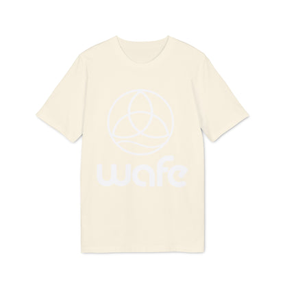 Alt Tag: Wafe T-shirt Organic Cotton 100% unisex organic cotton t-shirt in cream with Wafe logo graphic, front view