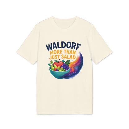 Alt Tag: Waldorf More Than Just Salad 100% Organic Cotton T-Shirt cream graphic tee with salad bowl and colorful swirl illustration