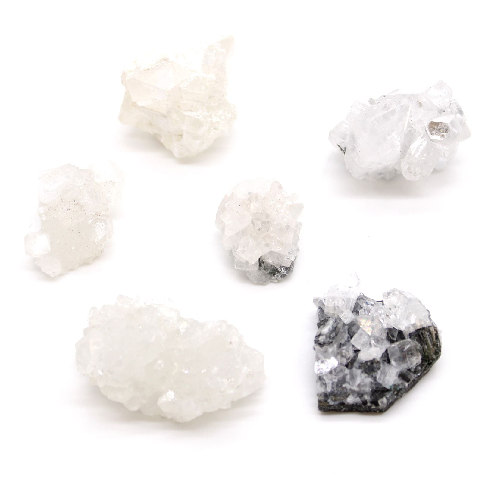 White Apophyllite Clusters – 20–30 MM natural white crystal cluster stones, small mineral specimens on white background